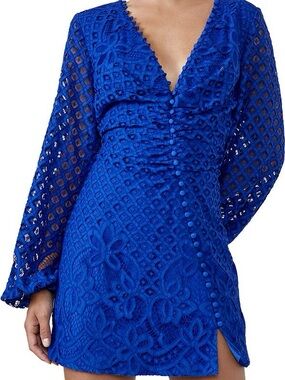 BARDOT Lilly Lace Long Sleeve Mini Electric Blue Dress Size S
